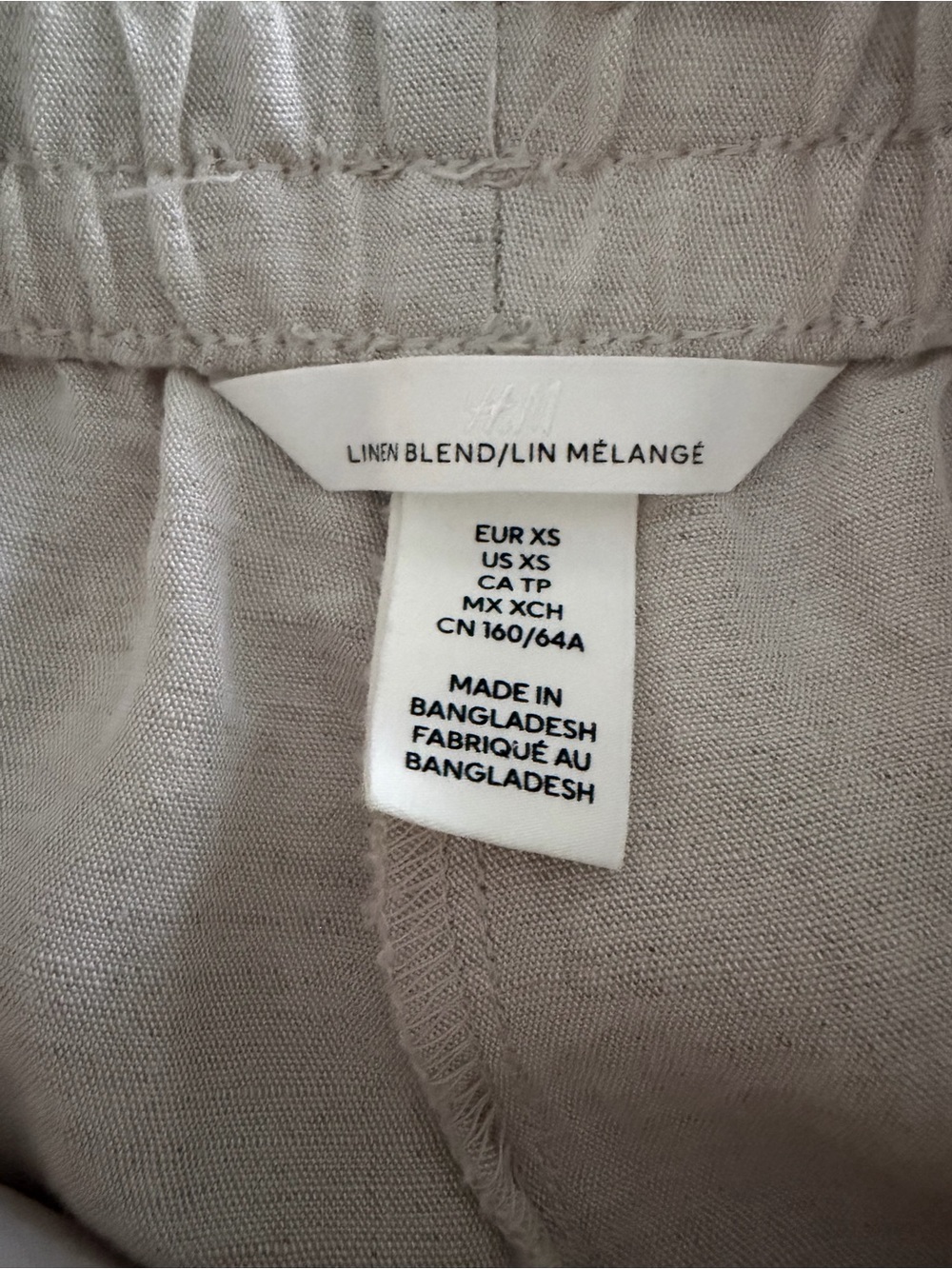 H&M Light Beige Wide-Leg Linen-Blend Melange Pants XS - Picture 3 of 6